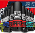 14 Piece 1/2" Drive Impact Socket Set, 8 mm - 24 mm Deep Socket, Metric Socket Set With Adapter & Quick-Release Holder, 6 Point, CR-V, Automotive Maintenance, Machinery Manufacturing