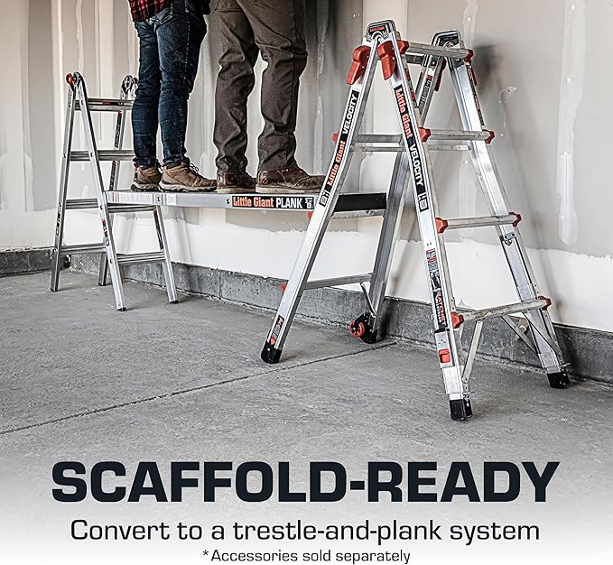 Little Giant Ladders Velocity 26-Ft Folding Multi-Position Ladder, Aluminum, 300 lb Load Capacity, Type 1A Extra Heavy Duty, 26-Ft Reach, with Ratchet Levelers and Wheels (15426-801)