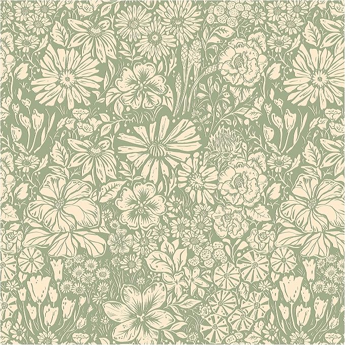 Floral Wallpaper Peel and Stick Wallpaper Boho 17.3''×78.8'' Self Adhesive Wall Paper Green and Beige Contact Paper Removable Modern Wallpapers Decorative for Bedroom Bathroom Cabinets Decor Vinyl