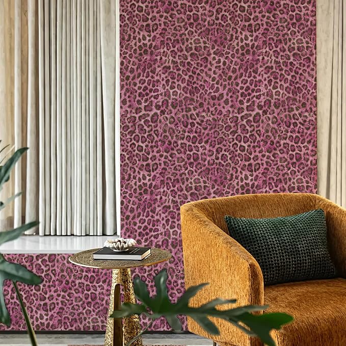 Upgrade Pink Leopard Print Peel and Stick Wallpaper, 17.3" x 120" | Waterproof Removable Self Adhesive Wallpaper, Unique Funky Cheetah Contact Paper for Bedroom, Bathroom, Decor,14.4 sq.