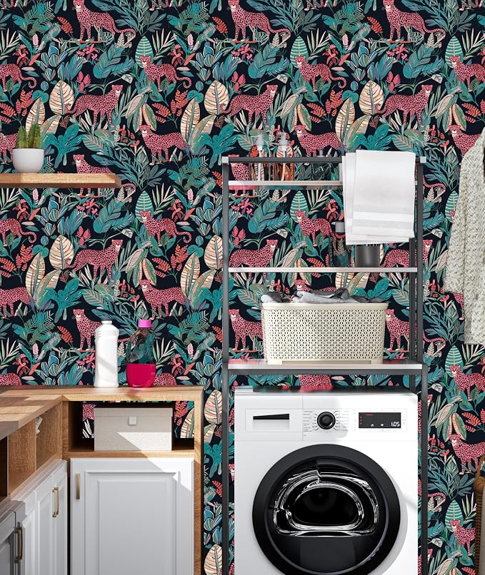 Pink Vintage Leopard Peel and Stick Wallpaper 17.5" x 118" | Waterproof Vinyl Self Adhesive Removable Renter Friendly Floral Contact Paper