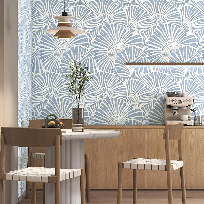 White and Blue Wallpaper Peel and Stick Wallpaper Boho 17.3"×78.8" Modern Wall Paper Removable Self Adhesive Wallpaper for Bedroom Blue Contact Paper for Cabinets Drawers Shelf Home Decor Vinyl Film
