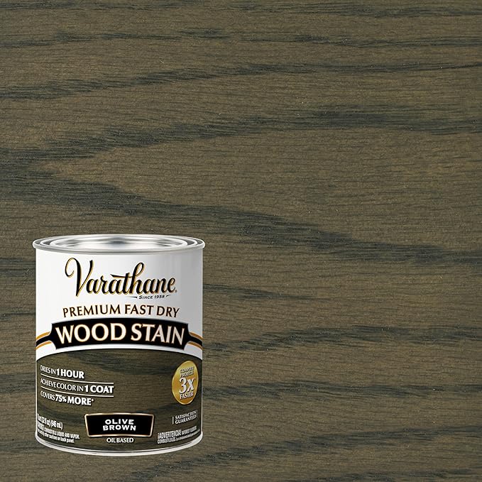 Varathane Premium Fast Dry Wood Stain | 1 Hour Dry Time | 1 Coat Color | Interior Wood Stain | Furniture, Cabinets, Doors, Trim | Quart | Olive Brown