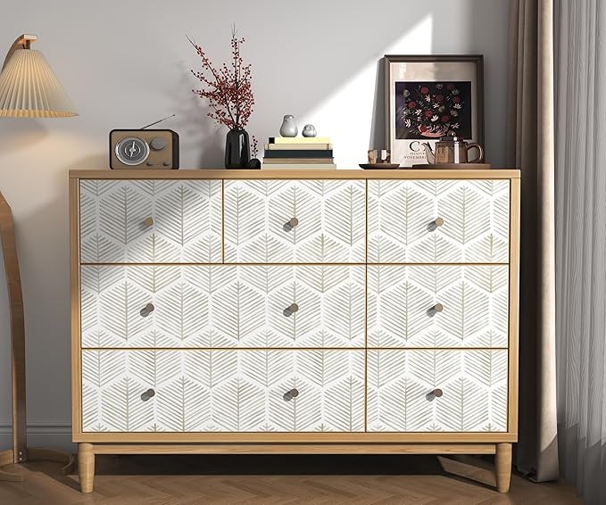 OSECAGE Geometric Peel and Stick Wallpaper Boho Contact Paper 17.3''×197'' | Modern Self Adhesive Wallpaper Removable White and Beige Wall Paper Decorative for Bedroom Bathroom Cabinets Decor Vinyl Roll