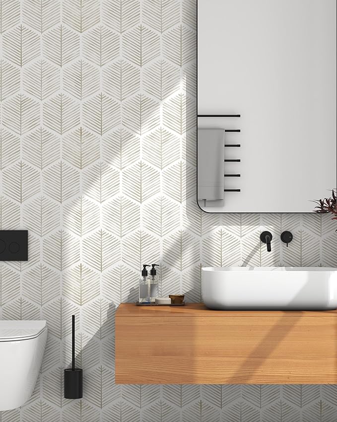 Modern Peel and Stick Wallpaper 17.3''×393'' Self Adhesive Wallpaper Boho Contact Paper Beige and White Geometric Wall Paper Removable Decorative Wallpapers for Bedroom Bathroom Cabinets Decor Vinyl