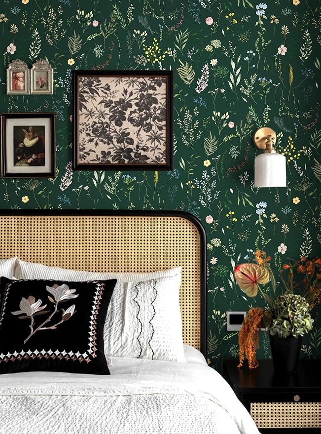 Dimoon 78.7"x16.1" Floral Peel and Stick Wallpaper Dark Green Smooth Contact Paper Flower Thicken Waterproof Green Leaf Self Adhesive Pomegranate Wallpaper Removable Shelf Liner Decal Vinyl Roll