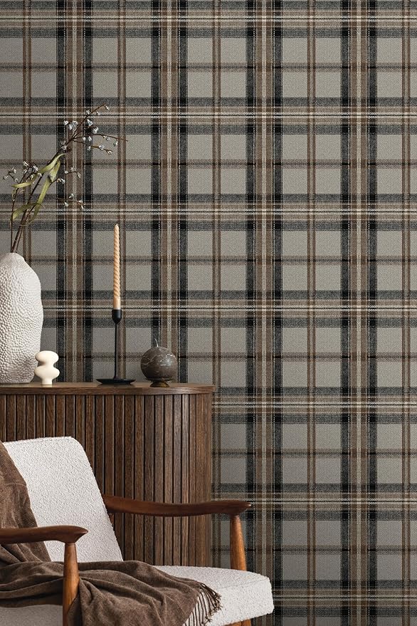 NextWall Harry & Grace Herringbone Plaid Premium Matte Non-Woven Peel and Stick Wallpaper (Cliffside)