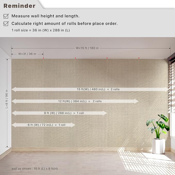 Ansehan Wallcovering W030105 Envy Collection 36" W x 8 Yard L, Natural Paper Weave Grasscloth Modern Texture Wallcovering for Living Room Bedroom Feature Wall, Cream Wheat