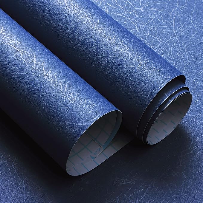 Safiyya Blue Silk Peel and Stick Wallpaper Textured Dark Blue Contact Paper Removable Wallpaper Silk Decorative Self Adhesive Wall Paper Vinyl Rolls 118"x 17.3"