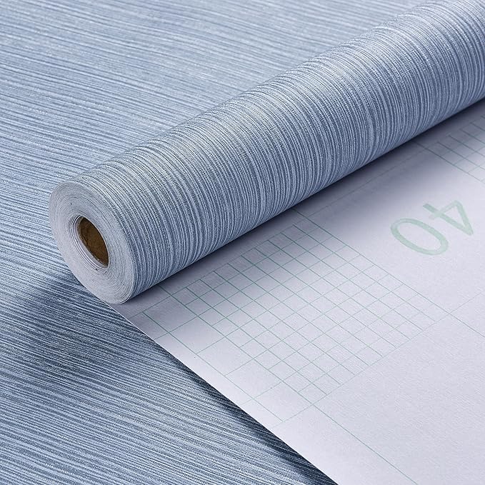 Haimin Grasscloth Wallpaper Textured 24in X 393in Fabric Contact Paper Grey Blue Wall Paper Textured Linen Peel and Stick Self-Adhesive Thick Vinyl Embossed Film Wallpaper (Gray Blue)