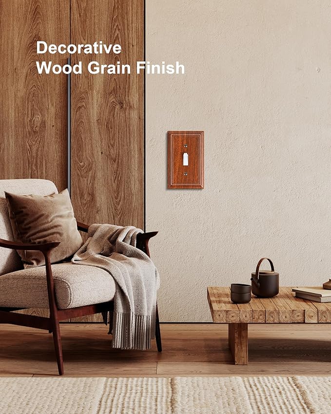 6-Pack Single Toggle Light Switch Cover Plate, Durable Natural Bamboo Fiber Decorative Switch Plate Covers, Wood Grain 1 Gang Wall Plate, Corrosion Resistant