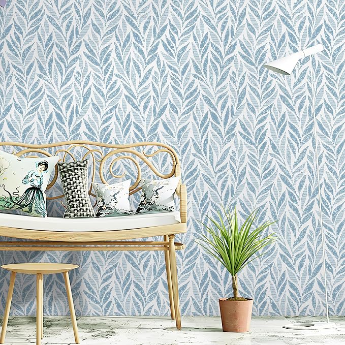 Safiyya 393"x17.3" Blue Peel and Stick Wallpaper Boho Contact Paper Modern Stick on Wallpaper for Bathroom Adhesive Kitchen Wall Paper Vinyl Rolls