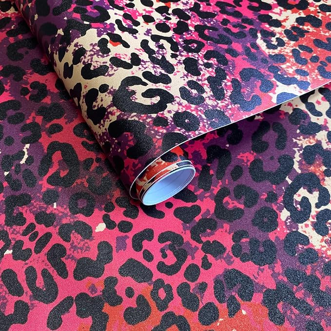 Hot Pink Leopard Print Peel and Stick Wallpaper, 17.3" x 400" | Waterproof Removable Self Adhesive Wallpaper, Unique Funky Cheetah Contact Paper for Bedroom, Bathroom, Decor