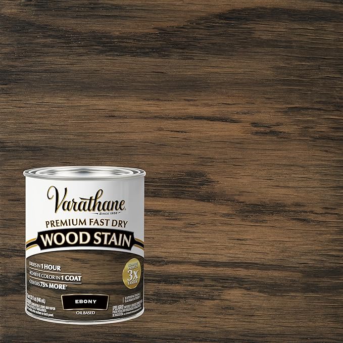 Varathane Premium Fast Dry Wood Stain | 1 Hour Dry Time | 1 Coat Color | Interior Wood Stain | Furniture, Cabinets, Doors, Trim | Quart | Ebony