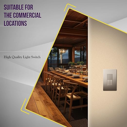 ENERLITES Elite Series Decorator Rocker Light Switch, 15A 120V/277V, Gloss Finish, Single Pole, 3 Wire, Grounding Screw, Residential Grade, UL Listed, 91150-NK, Nickel