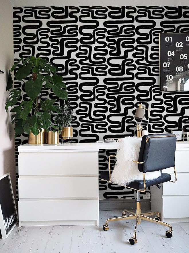 Peel and Stick Wallpaper Black and White Wall Paper Modern Geometric Self-Adhesive Removable Contact Paper Thicken Waterproof Easy to Clean Decorative for Bedroom Bathroom Film 17.3in x 78.7in