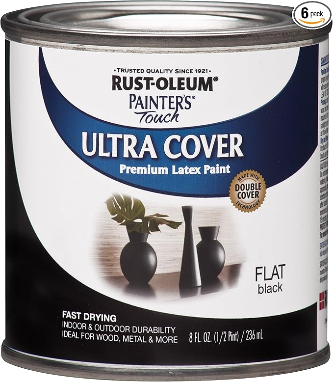 Rust-Oleum 1976730-6PK Painter's Touch Latex Paint, Half Pint, Flat Black, (Pack of 6)