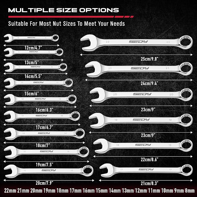 30-Piece Combination Wrench Set - Open End Wrench Set with Organizer Professional 12 Point Wrench Kit Tool for Mechanic Garages Workshops 1/4'' to 1'' & 8-22mm