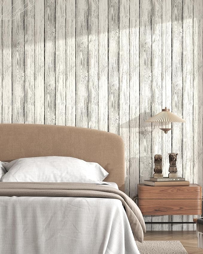 White and Grey Wood Wallpaper Vintage 17.3"x78.8" Light Woods Grain Wall Paper Peel and Stick Wallpaper Self Adhesive Removable Wallpapers Shiplap Wood Plank Film Wood Contact Paper for Cabinets Vinyl