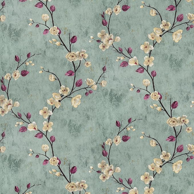 Floral Peel and Stick Wallpaper Flower Tree Contact Paper A Set of 17.5"x300" Self Adhesive Removable Modern Sage Green Wall Paper Decorative Wall Covering Countertop Vinyl Film Roll