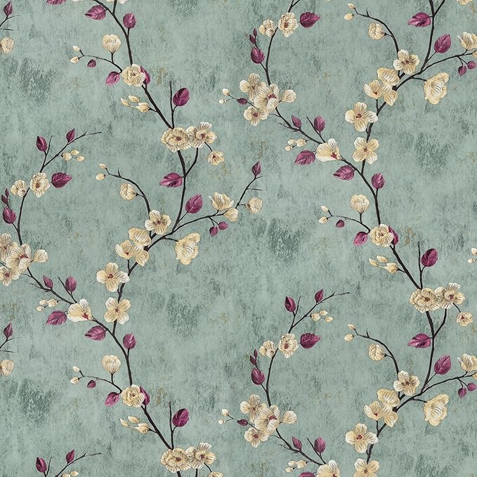 SOON AFTER 17.5”x120” Floral Peel and Stick Wallpaper Flower Tree Contact Paper Self Adhesive Removable Modern Sage Green Wall Paper Decorative Wall Covering Countertop Vinyl Film Roll