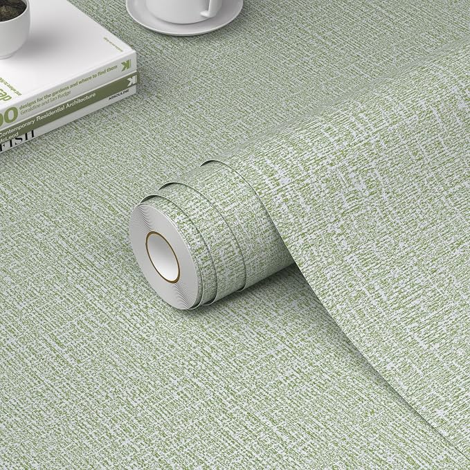 WADILE Grasscloth Peel and Stick Wallpaper 15.7in x 393.7in Light Green | Textured contact paper, Faux linen, Vinyl material, Cabinets, Self adhesive