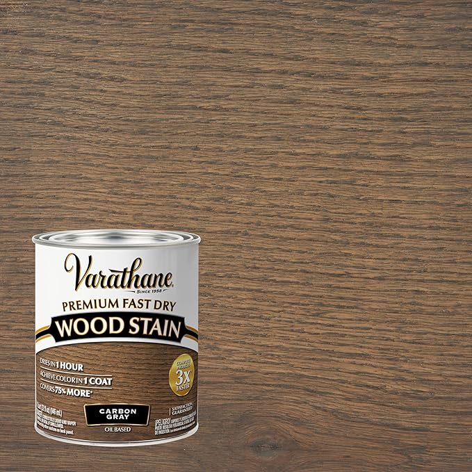 Varathane Premium Fast Dry Wood Stain | 1 Hour Dry Time | 1 Coat Color | Interior Wood Stain | Furniture, Cabinets, Doors, Trim | Quart | Carbon Gray