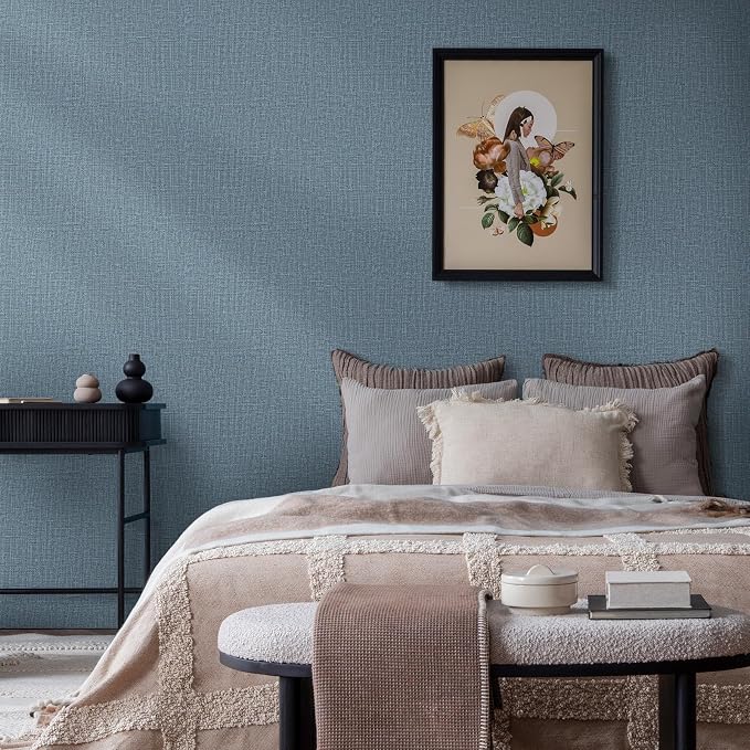 WADILE Grasscloth Peel and Stick Wallpaper 15.7in x 78.7in Navy Blue | Textured contact paper, Faux linen, Vinyl material, Cabinets, Self adhesive