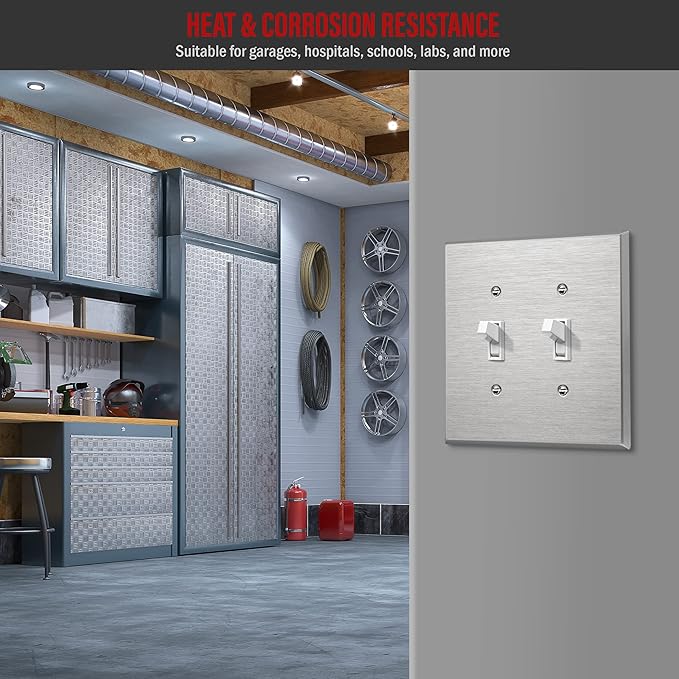 ENERLITES Toggle Light Switch Metal Midway Wall Plate, Corrosion Resistant, Mid-Size 2-Gang 4.88" x 4.92", UL Listed, 7712M, 430 Stainless Steel, Silver