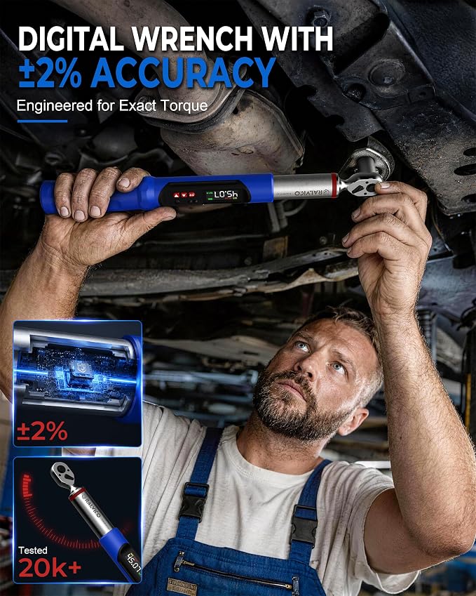 Digital Torque Wrench Set 1/2 & 3/8 Drive for Motorcycle Car Engine | 12.54-250.7ft-lb & 5.02-99.57ft-lb，±2% Accuracy，Peak & Track，Buzzer & LED Alert，Electronic Display，for Wheel Lug Spark Plug