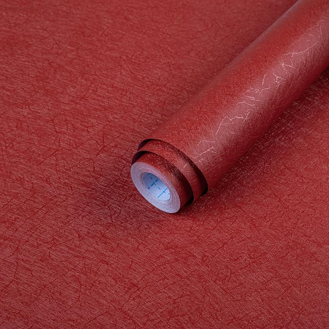 Dark Red Peel and Stick Self Adhesive Wallpaper Embossed Silk Contact Paper | 15.7" X 196.8" Removable Waterproof Bathroom Countertop Contact Paper Kitchen Vinyl Wrap for Cabinet Wall Cover
