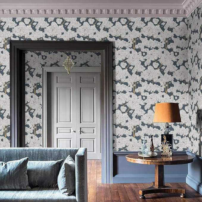 JiffDiff Tree Wallpaper Peel and Stick Jungle Wall Paper Forest Mural Stick on Wallpaper Modern Waterproof Self Adhesive Contact Paper (17.3" x 800" Blue)