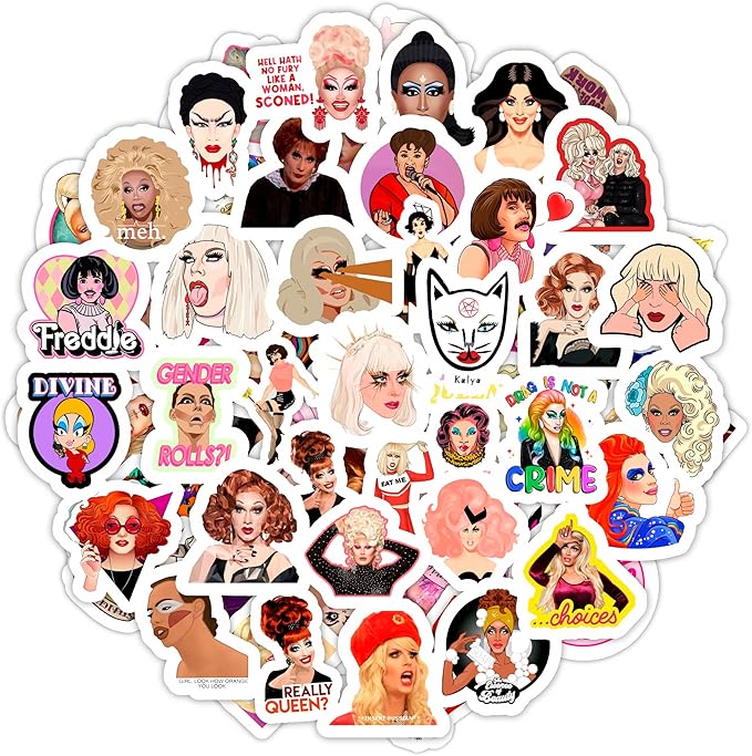 BulbaCraft Drag Queen Stickers for Water Bottle and Laptop - Pride Party Supplies, Decorations & Gifts, Waterproof Vinyl Decals, Gifts for Women & Men