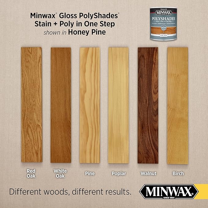 Minwax PolyShades Wood Stain + Polyurethane Finish – ½ Pint, Honey Pine, Gloss
