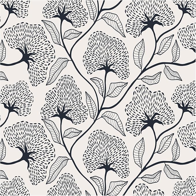 Peel and Stick Wallpaper Black and Beige Contact Paper 17.3"x78.8" | Boho Self Adhesive Wallpaper Removable Modern Floral Wall Paper for Bathroom Art Decoration Wallpapers Bedroom Kitchen Vinyl