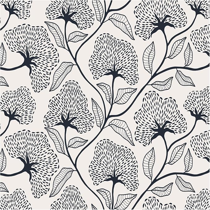 Peel and Stick Wallpaper Black and Beige Contact Paper 17.3"x197" | Boho Self Adhesive Wallpaper Removable Modern Floral Wall Paper for Bathroom Art Decoration Wallpapers Bedroom Kitchen Vinyl