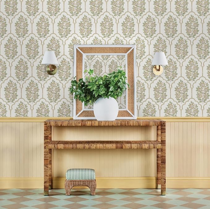 NuWallpaper x Society Social Floral Bazaar Ochre Peel and Stick Wallpaper, Removable Wallpaper, 20.5 in x 18 ft