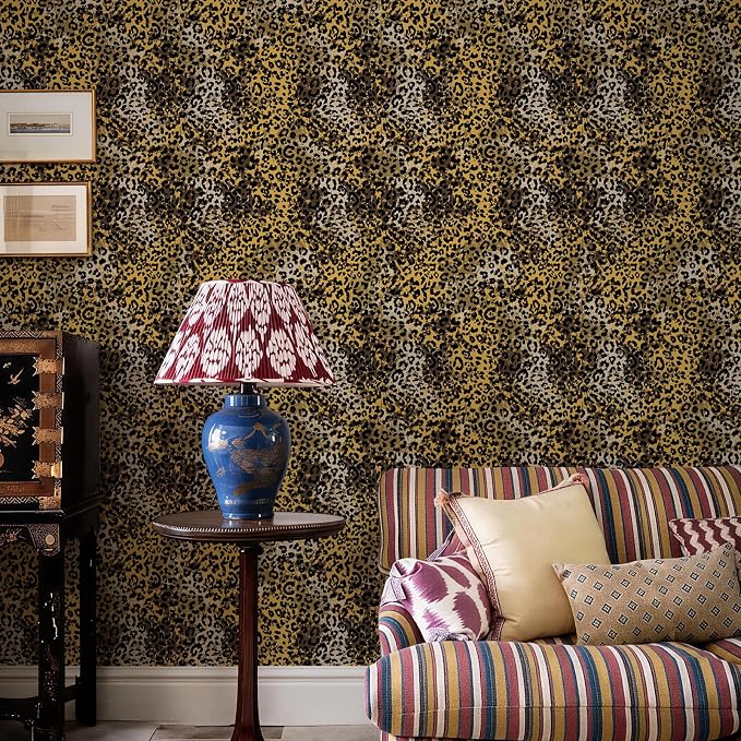 Black Gold Leopard Print Peel and Stick Wallpaper, 17.3" x 400" | Waterproof Removable Self Adhesive Wallpaper, Unique Funky Cheetah Contact Paper for Bedroom, Bathroom, Decor