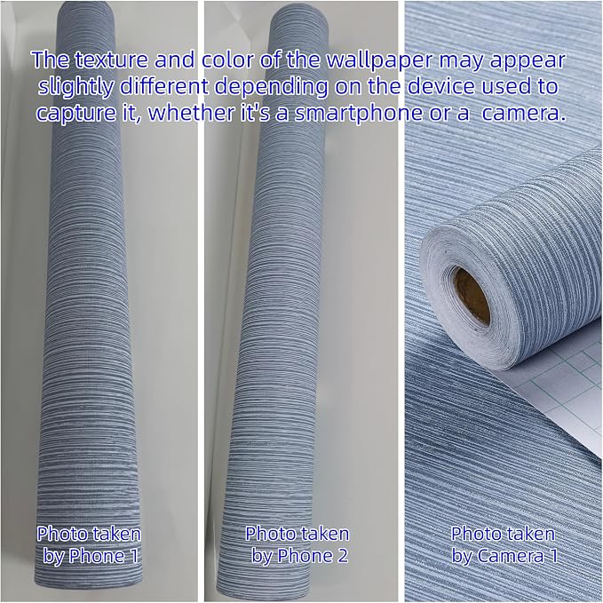 Haimin Grasscloth Wallpaper Textured 24in X 393in Fabric Contact Paper Grey Blue Wall Paper Textured Linen Peel and Stick Self-Adhesive Thick Vinyl Embossed Film Wallpaper (Gray Blue)