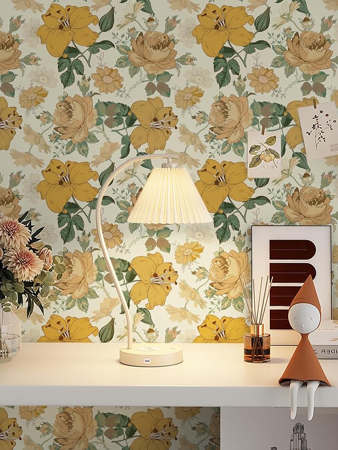 Hopepak 16.1'' x 394'' Floral Peel and Stick Wallpaper Modern Flower Contact Paper Self Adhesive Removable Waterproof Wall Paper for Bedroom Cabinets Living Room Home Decoration