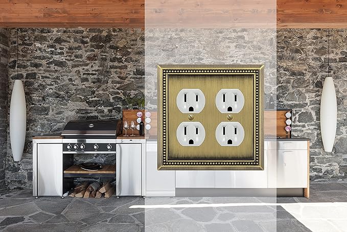 Henne Bery Sunken Pearls Heavy Duty Decorative Wall Plate Switch Plate Outlet Cover (Double Duplex, Antique Brass)