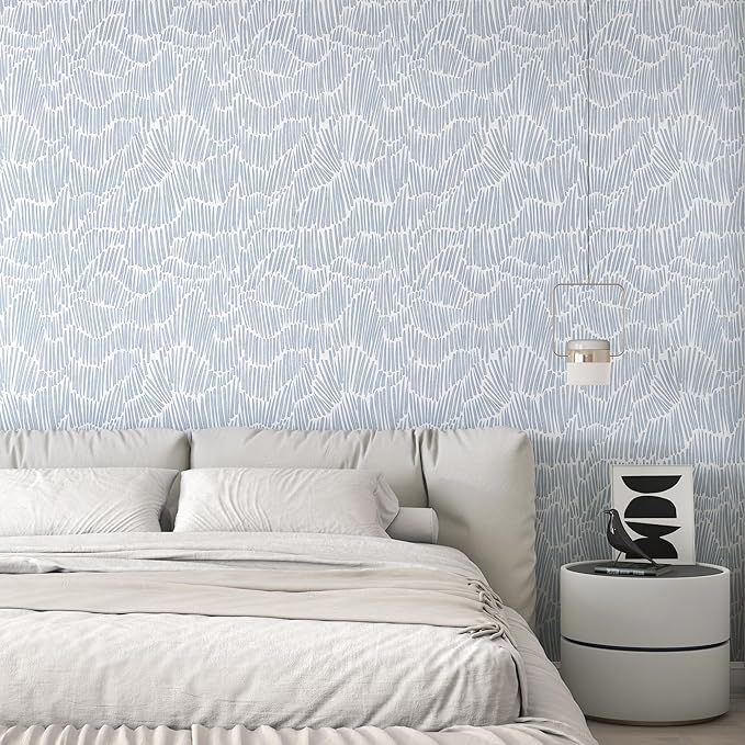 Theper Blue Striped Modern Wallpaper Peel and Stick Wallpaper Boho 17.3"×590" Removable Self Adhesive Wall Paper for Bedroom Waterproof Blue and White Contact Paper for Home Decor Vinyl