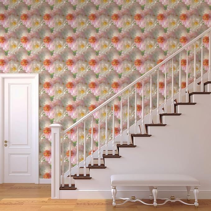 Yasinet Pink Floral Wallpaper Pink Vintage Wallpaper Floral Contact Paper Boho Waterproof Removable Self Adhesive Wall Paper for batnroom/Livingroom/Cabinets Vinyl 17.3''×78.7''