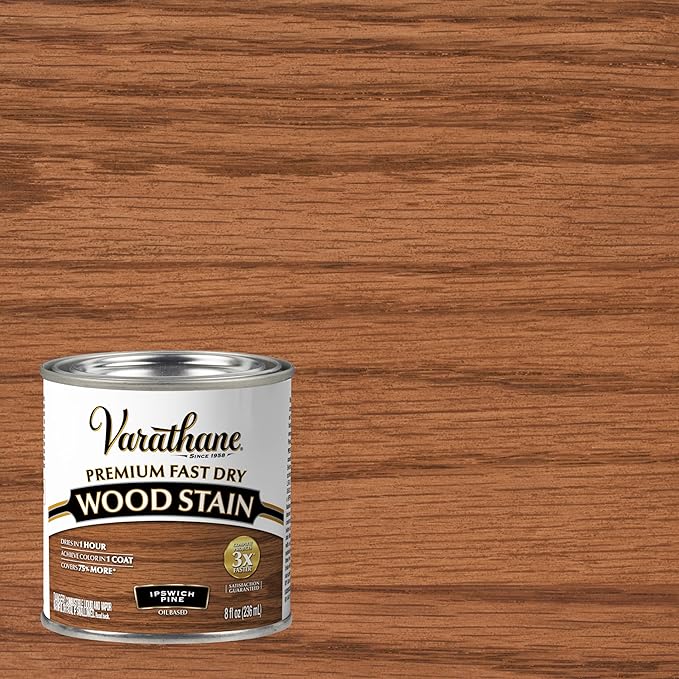 Varathane Premium Fast Dry Wood Stain | 1 Hour Dry Time | 1 Coat Color | Interior Wood Stain | Furniture, Cabinets, Doors, Trim | Half Pint | Ipswich Pine