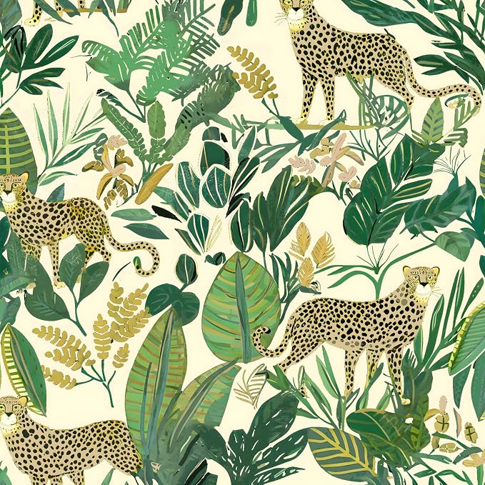 Yellow Vintage Leopard Peel and Stick Wallpaper 17.5" x 118" | Waterproof Vinyl Self Adhesive Removable Renter Friendly Floral Contact Paper