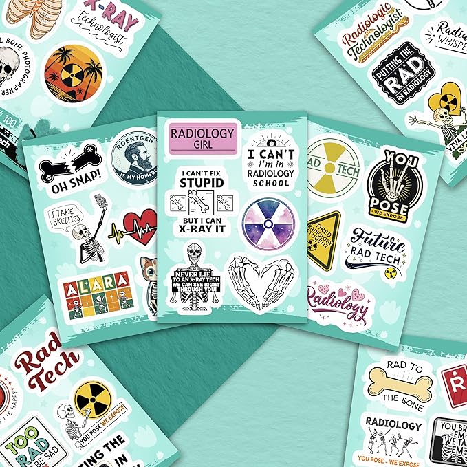 100Pcs Radiology Stickers, Rad Tech Stickers, Xray Decals for Water Bottle and Laptop - Radiology Party Supplies & Decorations - Rad Tech Gifts for Women & Men