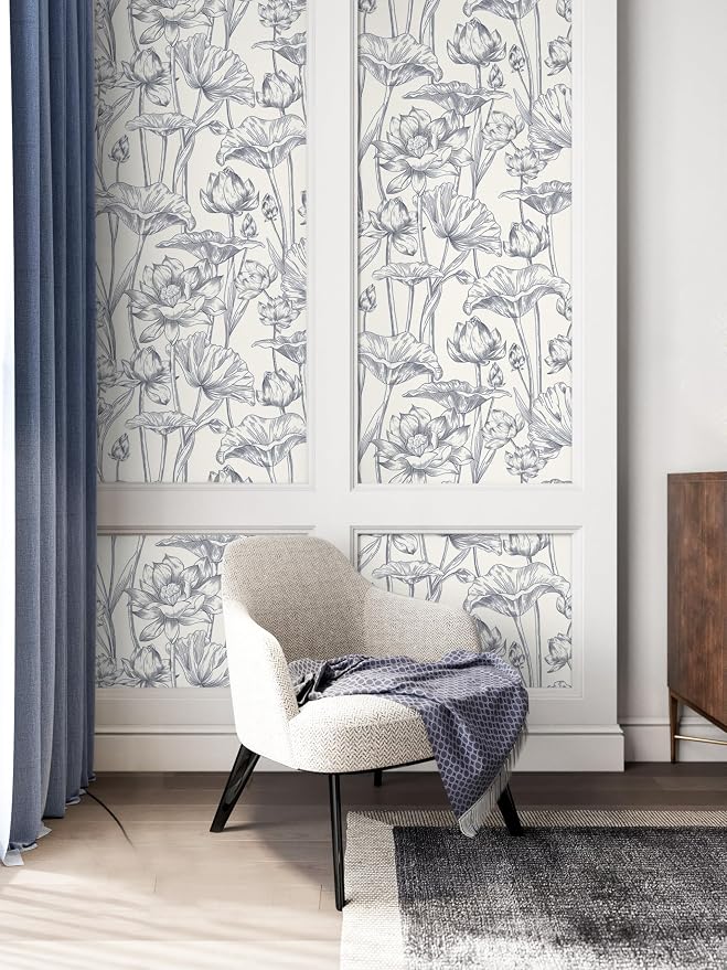 Timeet Floral Peel and Stick Wallpaper 16" x 197" White and Purple Wallpaper Lotus Removable Self Adhesive Contact Paper for Bedroom Bathroom Wall Paper Wall Decor