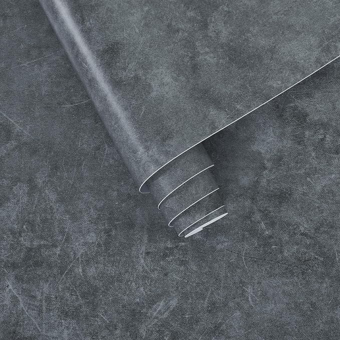 3yecao 16"×118" Thick Grey Concrete Wallpaper Peel and Stick Waterproof Glossy Textured Gray Concrete Contact Paper Vinyl Wrap Self Adhesive Cement Tile Sticker for Countertops Kitchen Bedroom Walls