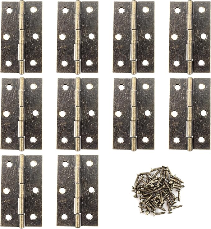 10 Pcs 2.5 Inch Antique Bronze Door Hinge Cabinet Hinge - Reliable Antique Bronze Ball Bearing Butt Hinges for Windows, Cabinets, and Outdoor Use - Includes Mounting Screws