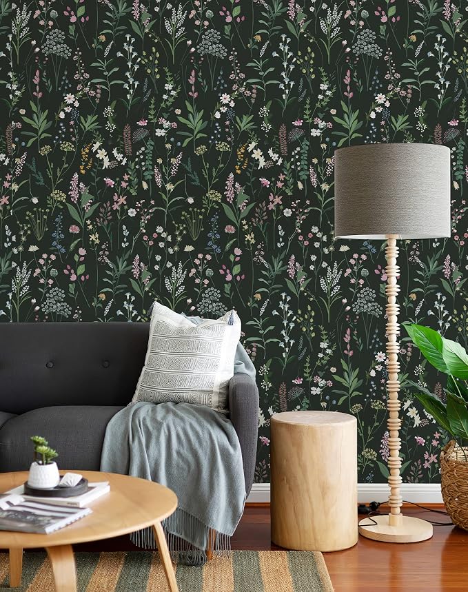 JiffDiff Floral Wallpaper Peel and Stick 17.3"x118" Dark Farm Wildwood Stick on Wallpaper for Home Bedroom Cabinets Thicken Self Adhesive Contact Paper